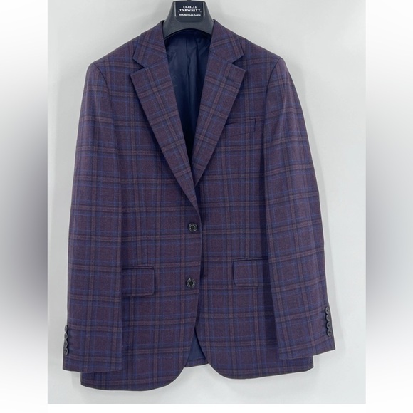 Charles Tyrwhitt Burgundy check lightweight wool texture slim fit jacket 38R - Picture 13 of 15